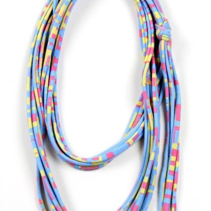Blue Yellow Pink Scarf, Blue Yellow Pink Necklace,..
