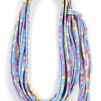 Blue Yellow Pink Scarf, Blue Yellow Pink Necklace,..