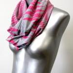Neon Pink Scarf, Gray Spring Scarf, Womens Mens..