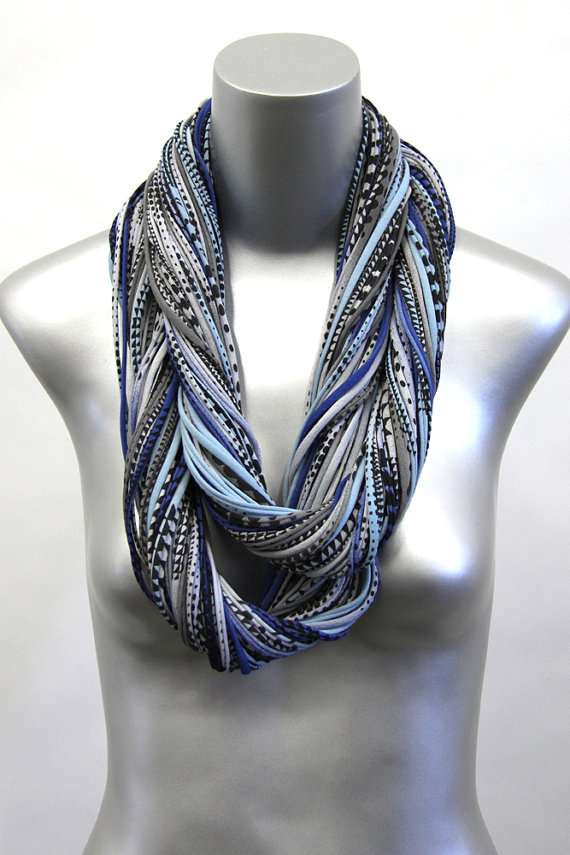 Hipster Scarf, Blue Chunky Infinity Scarf, Blue Winter Scarf, Large
