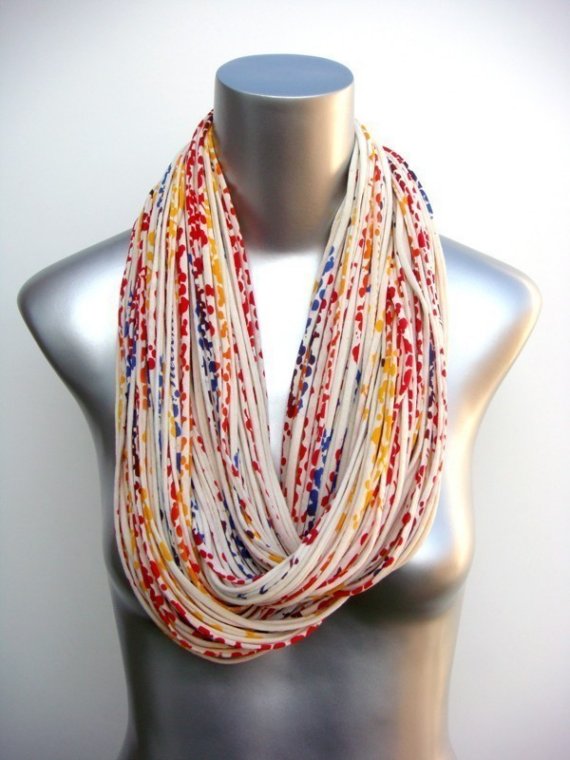 Cream White Yellow Red Blue, Womens Scarf, Infinity Scarf, Eternity