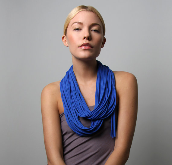 Cotton Scarf, Blue Infinity Scarf, Womens Circle Loop, Mens, Spring