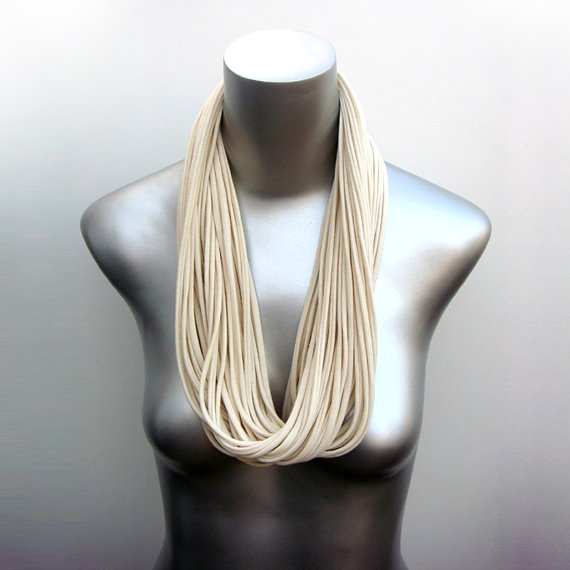 Fabric Necklace Womens Mens White Scarf Cotton Fabric Necklace Infinity Scarves Organic Cream