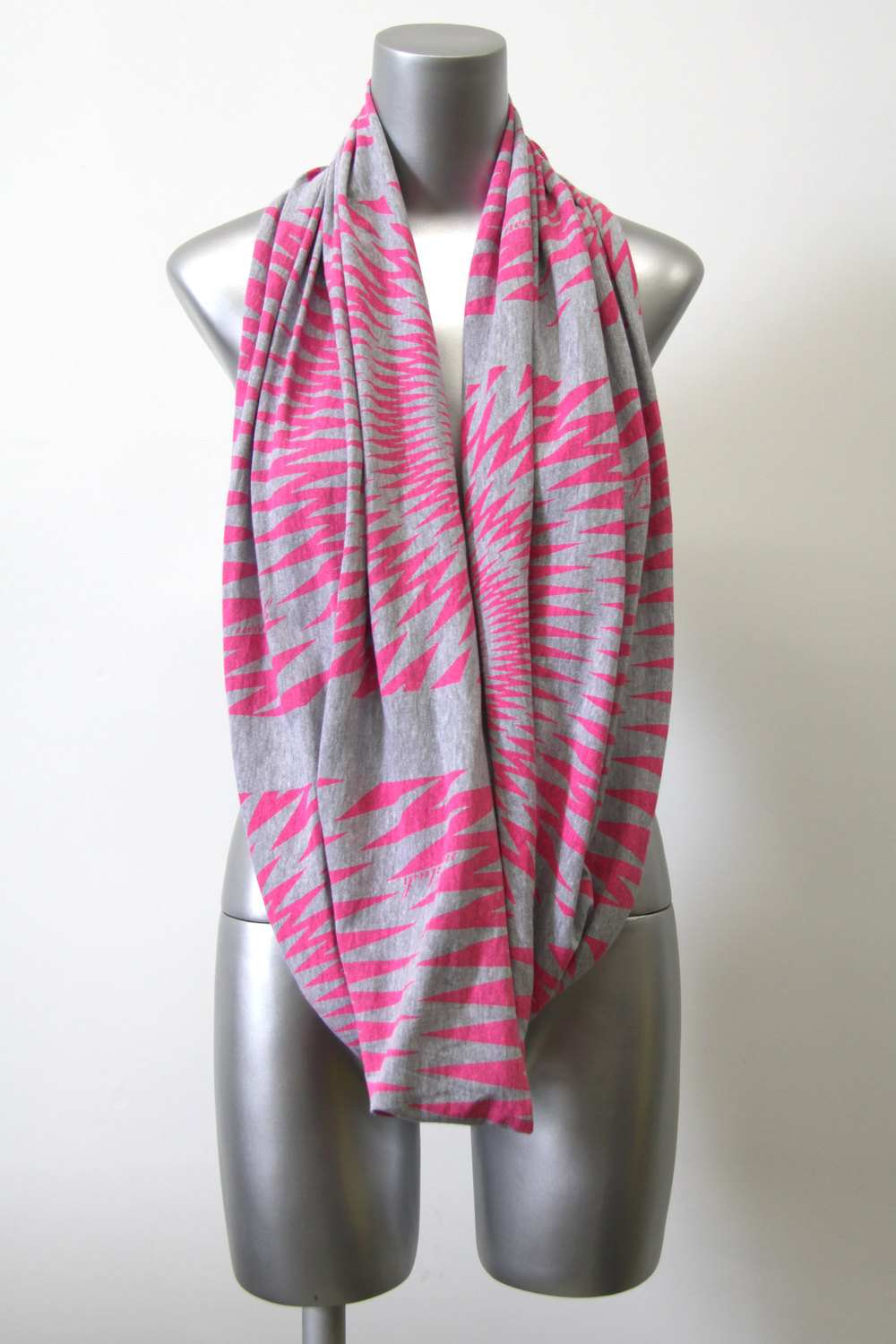 Neon Pink Scarf, Gray Spring Scarf, Womens Mens Infinity Scarves on Luulla